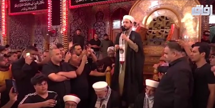 علمای مسجدالاقصی فریاد «مرگ بر آمریکا» و «مرگ بر اسرائیل» را درحرم امام حسین(ع) طنینانداز کردند + فیلم یکی از علمای مسجدالاقصی در سخنرانی خود گفت: کسی که میخواهد راه امام حسین (ع) را ادامه دهد، باید برای برقراری عدالت و برابری برخیزد. اما تا زمانی که اسرائیل وجود دارد، عدالت و برابری برقرار نخواهد شد.