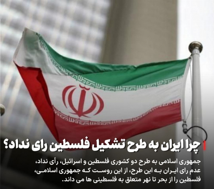 چرا جمهوری اسلامی به طرح تشکیل فلسطین رای نداد؟ ایران در کنار قطعنامه فوق بیانیه به اسم تحفظ را منتشر می کند که در آن بخشی از قطعنامه که به تاسیس کشور فلسطین اشاره می کند را به رسمیت میشناسد و آن قسمت قطعنامه که طرح تشکیل کشور جعلی اسراییل است را رد میکند.