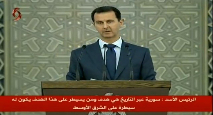 هزینه مقاومت بسیار کمتر از هزینه تسلیم شدن است/ به دشمن اجازه نمیدهیم که آنچه را در میدان جنگ نتوانسته محقق کند، در عرصه سیاست محقق کند بشار اسد گفت: باید مشخصا اعلام کنم که از ایران و امام خامنهای، روسیه و رئیس جمهور پوتین، حزبالله و سید حسن نصرالله تشکر میکنم.